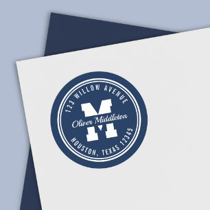 Monogram Anpassningsbar Färg Varsity Stil Returadr Runt Klistermärke