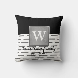 monogram anpassningsbar grått och vit kudde