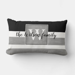 monogram anpassningsbar grått och vitt rand lumbarkudde