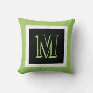 monogram anpassningsbar med fetstil svart och grön kudde