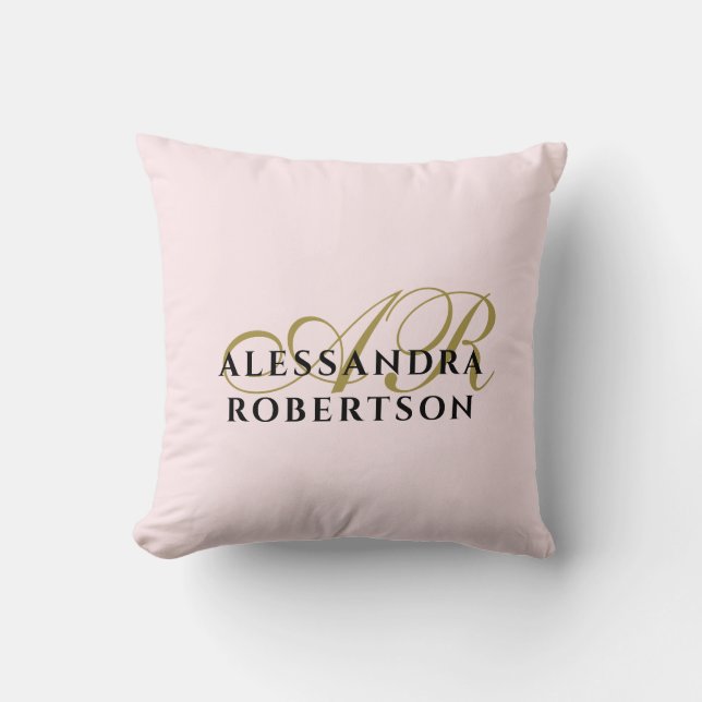 Monogram Anpassningsbar Pastel Rosa Guld Black Min Kudde (Framsida)