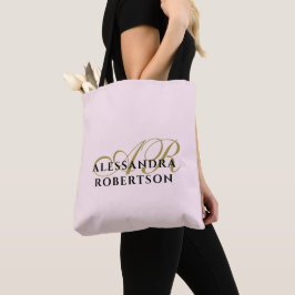 Monogram Anpassningsbar Pastel Rosa Guld Black Min Tygkasse