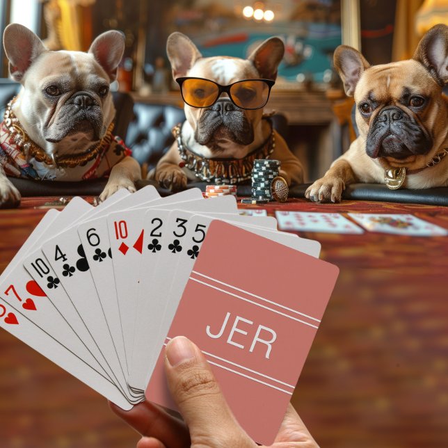 Monogram Anpassningsbar Personlig Modern Orange Re Casinokort (Monogram Custom Personalized Modern Orange Red Playing Cards)