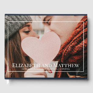 Monogram Anpassningsbar Photo on White Ram Bröllop Gästböcker