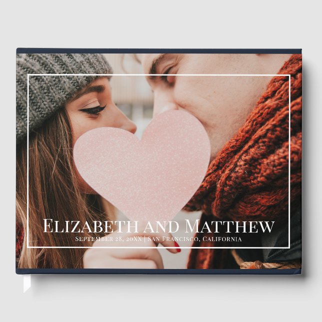 Monogram Anpassningsbar Photo on White Ram Bröllop Gästböcker (Framsida)