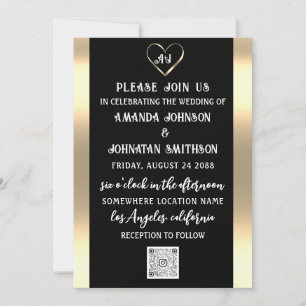 Monogram Anpassningsbar Photo QR Code Guld Black Inbjudningar