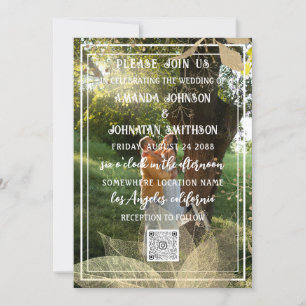 Monogram Anpassningsbar Photo QR Code Woodland Gul Inbjudningar