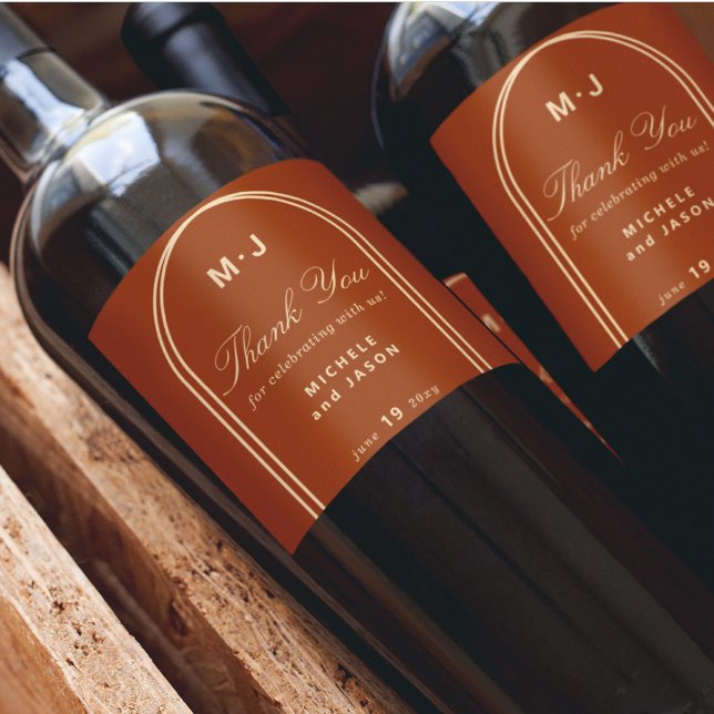 Monogram Anpassningsbar Tack Terracotta Arch Bröll Vinflaska Etikett (Skapare uppladdad)