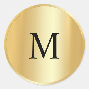 Monogram Anpassningsbar Template Faux Guld Elegant Runt Klistermärke