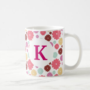 Monogram Anpassningsbar Tryckt på Söt-blommor av k Kaffemugg