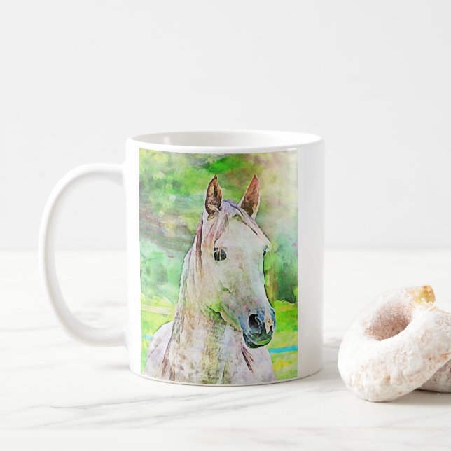 Monogram Anpassningsbar Watercolor Stil Horse Kaffemugg (Med munk)