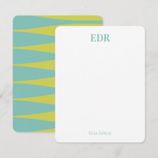 Monogram-anteckningskort för Blue & Grönt Striatio Anteckningskort