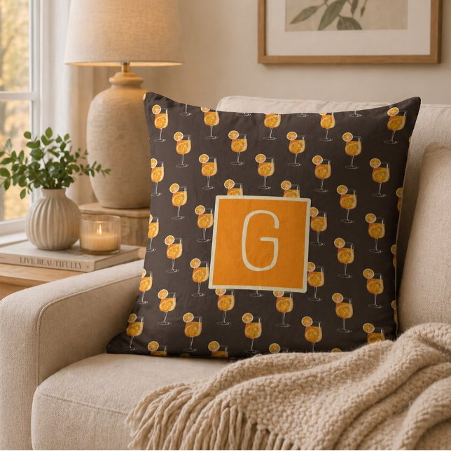 Monogram Aperol Spritz Cocktail Throw Pillow Kudde (Skapare uppladdad)