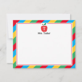 Monogram Apple Colorful Cute Teacher Stationery Anteckningskort