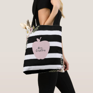 Monogram Apple Namn Dusty Blommigt Black & White Tygkasse