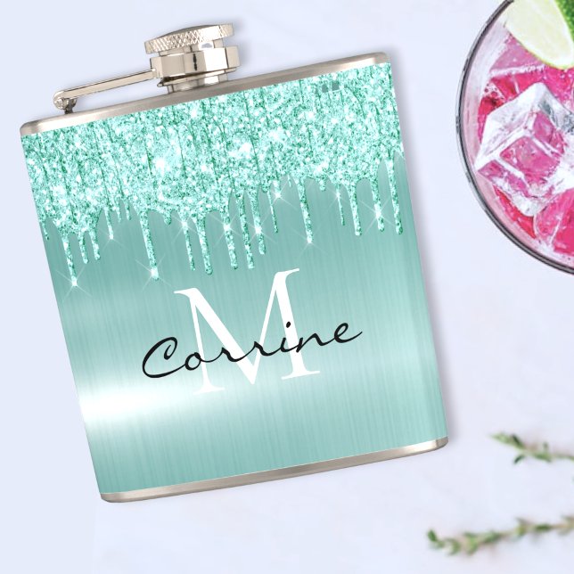 Monogram Aqua Blue - Anpassningsbar Glitter - kolv Fickplunta (Skapare uppladdad)