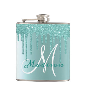 Monogram Aqua Blue Glitter Drips Girly Fickplunta