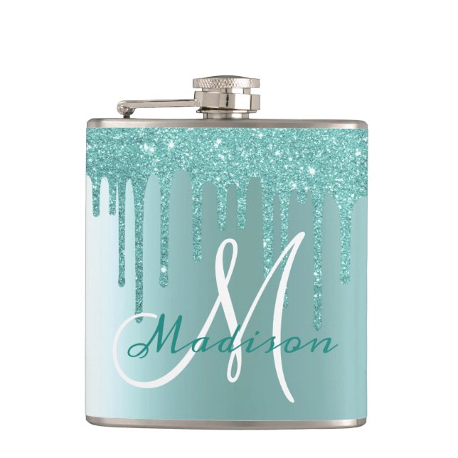 Monogram Aqua Blue Glitter Drips Girly Fickplunta (Framsidan)
