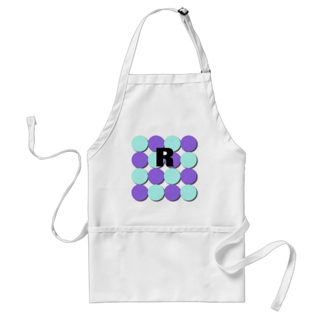 Monogram Aqua & Blue Polka dots Förkläde (Framsidan)