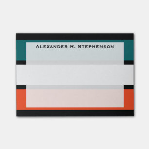 Monogram Aqua Blue, Vit, Orange Coral Rand Post-it Block