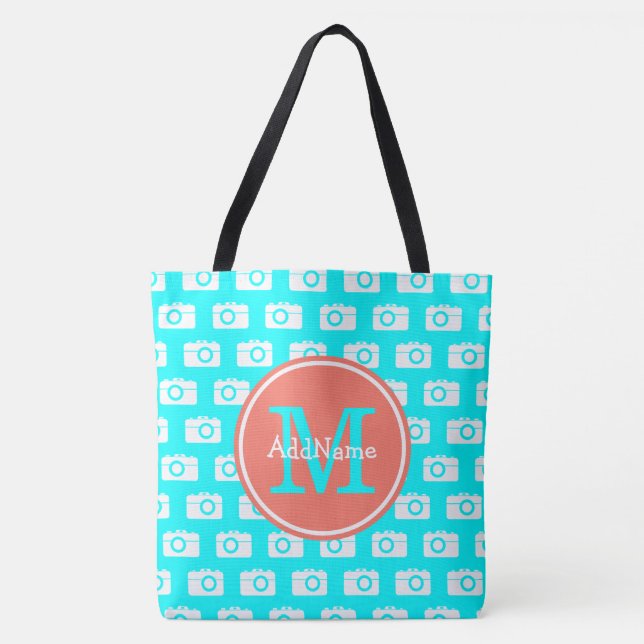 Monogram Aqua Camera Mönster med eget namn Tygkasse (Framsida)