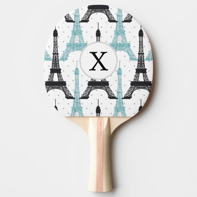 Monogram Aqua Chic Eiffel Torn Mönster Pingisracket (Framsidan)