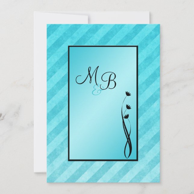 Monogram Aqua, inbjudan till Black Blommigt Rand (Framsida)