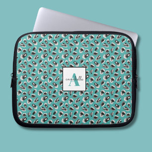 Monogram Aqua Leopard Djurtryck Personlig Laptop Fodral