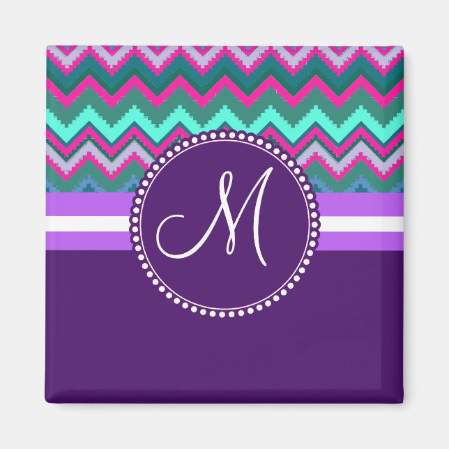 Monogram Aqua Teal Blue Rosa Tribal Chevron Zigzag Magnet (Framsidan)