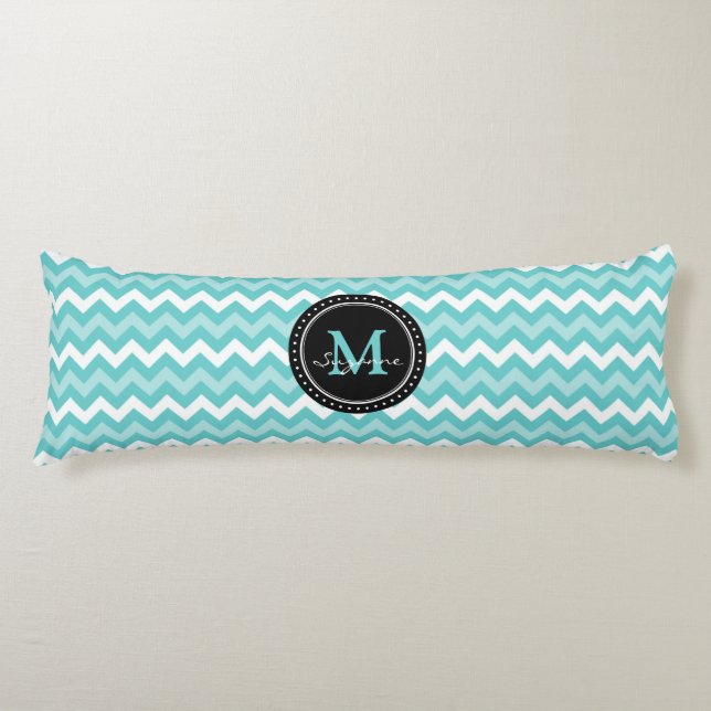 Monogram Aqua White Abstrakt Chevron Kroppskudde (Framsidan)