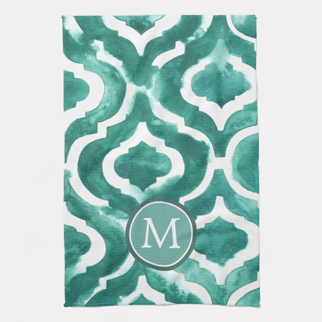 Monogram | Aquamarine Motif IV Kökshandduk (Vertikal)