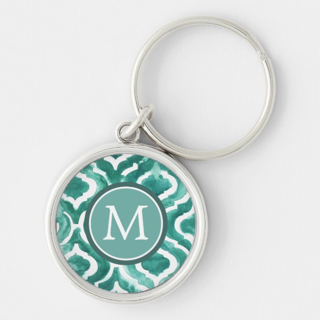 Monogram | Aquamarine Motif IV Rund Silverfärgad Nyckelring (Framsidan)