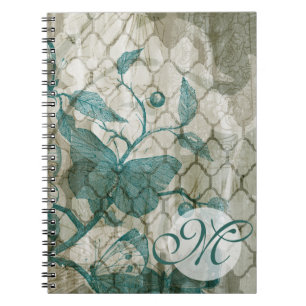 Monogram   Arabesque Butterflies V Anteckningsbok Med Spiral