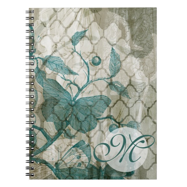 Monogram | Arabesque Butterflies V Anteckningsbok Med Spiral (Framsidan)