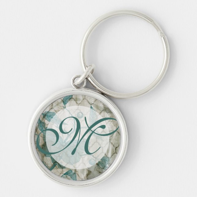 Monogram | Arabesque Butterflies V Rund Silverfärgad Nyckelring (Framsidan)