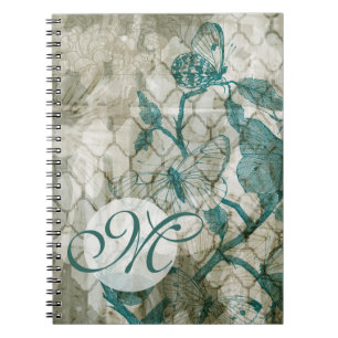 Monogram   Arabesque Butterflies VI Anteckningsbok Med Spiral