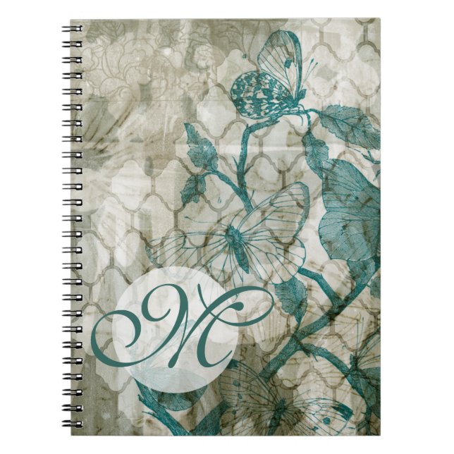 Monogram | Arabesque Butterflies VI Anteckningsbok Med Spiral (Framsidan)