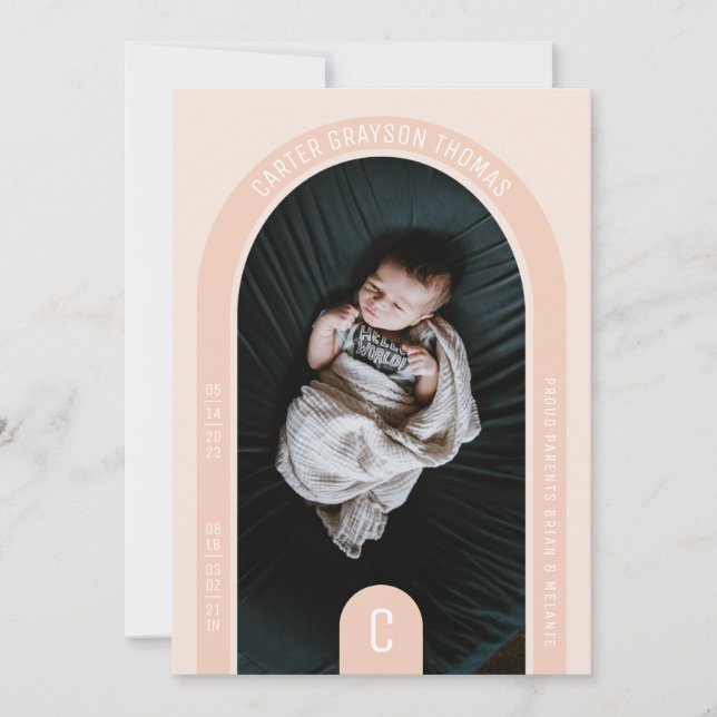 Monogram Arch Photo Birth Announcement Card Inbjudningar (Framsida)