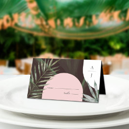 Monogram Arches Handflatan Träd Tropical Bröllop Placeringskort
