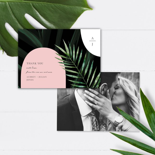 Monogram Arches Tropical Bröllop Photo Tack Kort (Skapare uppladdad)