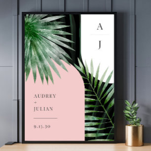 Monogram Arches Tropical Handflatan Löv Bröllop Poster