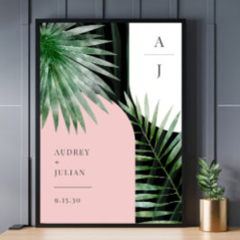 Monogram Arches Tropical Handflatan Löv Bröllop Poster