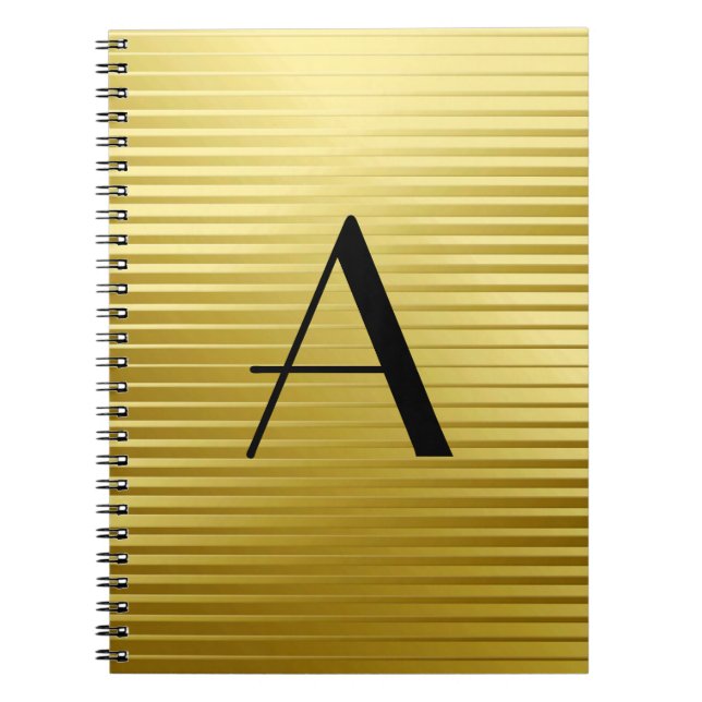 Monogram Art Deco Guld Satin Rand Anteckningsbok Med Spiral (Framsidan)