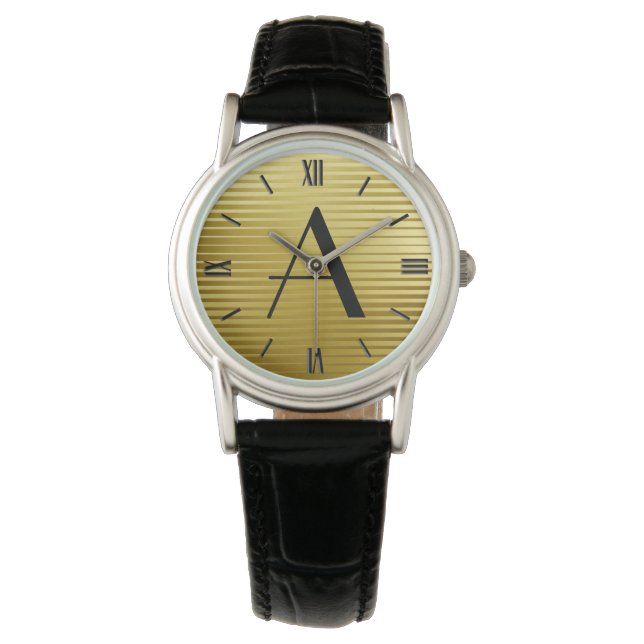 Monogram Art Deco Guld Satin Rand Armbandsur (Framsida)