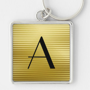 Monogram Art Deco Guld Satin Rand Fyrkantig Silverfärgad Nyckelring