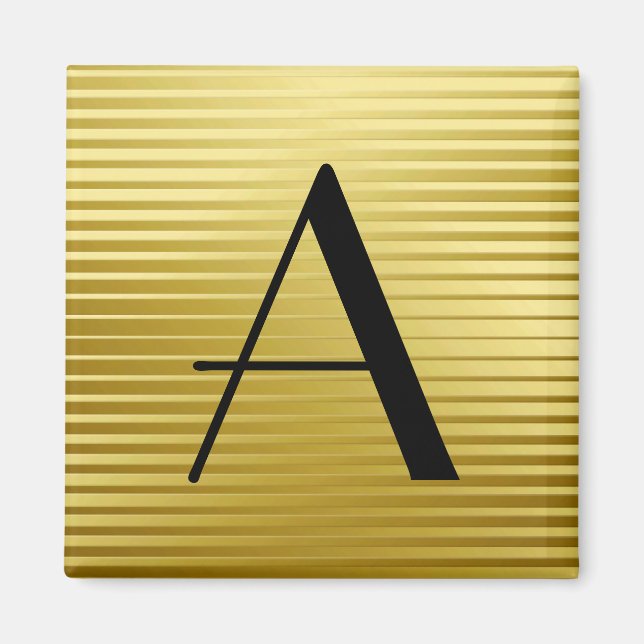 Monogram Art Deco Guld Satin Rand Magnet (Framsidan)