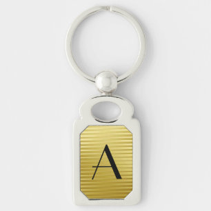 Monogram Art Deco Guld Satin Rand Rektangulärt Silverfärgad Nyckelring
