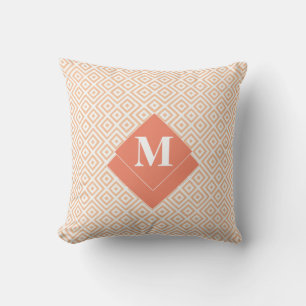 Monogram Art Deco-Orange Geometric Grekiska Mönste Kudde