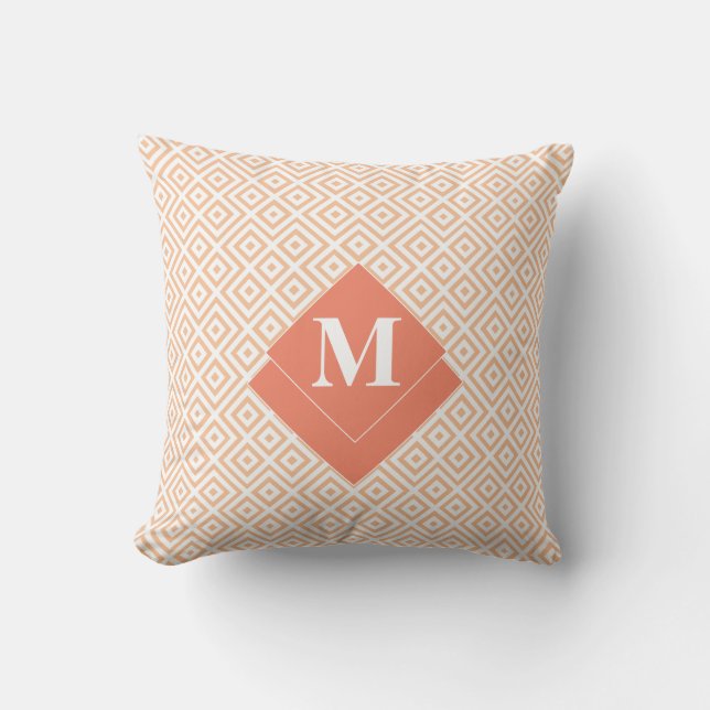 Monogram Art Deco-Orange Geometric Grekiska Mönste Kudde (Framsida)