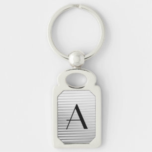 Monogram Art Deco Silver Satin Rand Rektangulärt Silverfärgad Nyckelring